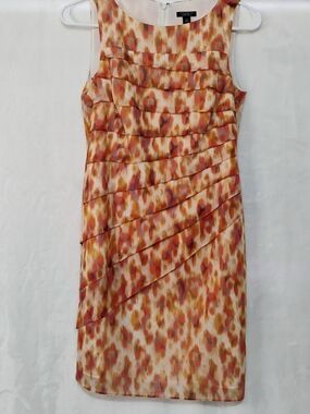 Ann Taylor Petite Sz 0 Tiered Silk Blend Sheath Dress Abstract Earth Tones M